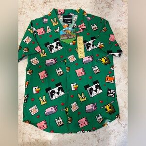 Zing Green Minecraft Pixel Character Shirt kids sz12
